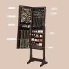 imageSONGMICS Jewelry Cabinet with 6 LED Lights Lockable Mirrored Jewelry Armoire Organizer 2 Drawers Brown UJJC94KBrown