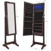 imageSONGMICS Jewelry Cabinet with 6 LED Lights Lockable Mirrored Jewelry Armoire Organizer 2 Drawers Brown UJJC94KBrown
