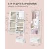 imageSONGMICS LED Mirror Jewelry Cabinet Standing Lockable Jewelry Armoire with FullLength Mirror SpaceSaving Jewelry Organizer with Mirror Drawer and Shelf Toasted Oak Color UJJC025N01Cloud White