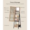 imageSONGMICS LED Mirror Jewelry Cabinet Standing Lockable Jewelry Armoire with FullLength Mirror SpaceSaving Jewelry Organizer with Mirror Drawer and Shelf Toasted Oak Color UJJC025N01Toasted Oak