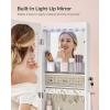 imageSONGMICS LED Mirror Jewelry Cabinet Standing Lockable Jewelry Armoire with FullLength Mirror SpaceSaving Jewelry Organizer with Mirror Drawer and Shelf Toasted Oak Color UJJC025N01Cloud White