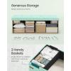 imageSONGMICS Mazie Collection  Storage Ottoman Bench Foldable Foot Rest 15 x 30 x 15 Inches End of Bed Bench Storage Chest Load 660 lb Living Room Bedroom Entryway Cream White ULSF603W01Moonlight Green