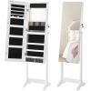 imageSONGMICS Mirror Jewelry Cabinet Standing Armoire Organizer Jewelry Storage with FullLength Frameless LED Lights Builtin Makeup Mirror 2 Drawers Lockable White UJJC023W01White