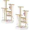 imageSONGMICS Set of 2 Jewelry Holders Organizers 3 Tiers and 1 Tray Jewelry Display Stands with Metal Frame Necklace Earring Bracelet Holder for Rings Pale Gold and White UJJS003A012JPale Gold  White