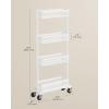 imageSONGMICS Slim Storage Cart 4Tier Metal Rolling Cart with Wheels Flexible Baskets Narrow Cart for Kitchen Bathroom Laundry Room Easy Assembly White UBSC065W01White
