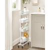 imageSONGMICS Slim Storage Cart 4Tier Metal Rolling Cart with Wheels Flexible Baskets Narrow Cart for Kitchen Bathroom Laundry Room Easy Assembly White UBSC065W01White