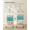 imageSONGMICS Slim Storage Cart 4Tier Metal Rolling Cart with Wheels Flexible Baskets Narrow Cart for Kitchen Bathroom Laundry Room Easy Assembly White UBSC065W01White