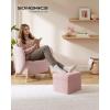 imageSONGMICS Small Folding Storage Ottoman Foot Rest Stool 15 x 15 x 15 Inches Ottoman with Storage Load up to 660 lb for Living Room Bedroom Dorm Camel Brown ULSF095K01Jelly Pink