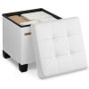 imageSONGMICS Storage Ottoman Cube Ottoman with Legs 15 x 15 x 157 Inches Footstool Footrest 10 Gal 37 L Synthetic Leather for Bedroom Living Room Dorm Ink Black ULSF0512B02Cloud White