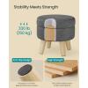 imageSONGMICS Storage Ottoman Foot Stool Round Ottoman with Padded Seat Foot Rest with Wood Legs Small Table for Hallway Living Room 122 Inches Velvet Cream White ULOM513LH01Slate Gray