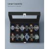 imageSONGMICS Watch Box 12Slot Watch Case Organizer with Large Glass Lid Removable Pillows Gift for Loved Ones Coffee Brown Synthetic Leather Coffee Brown Lining UJWB120KQ01SBlack  Black