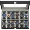 imageSONGMICS Watch Box 12Slot Watch Case Organizer with Large Glass Lid Removable Pillows Gift for Loved Ones Coffee Brown Synthetic Leather Coffee Brown Lining UJWB120KQ01SBlack  Gray