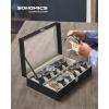 imageSONGMICS Watch Box 12Slot Watch Case Organizer with Large Glass Lid Removable Pillows Gift for Loved Ones Coffee Brown Synthetic Leather Coffee Brown Lining UJWB120KQ01SBlack  Greenish Beige