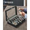 imageSONGMICS Watch Box 12Slot Watch Case Organizer with Large Glass Lid Removable Pillows Gift for Loved Ones Coffee Brown Synthetic Leather Coffee Brown Lining UJWB120KQ01SBlack  Gray
