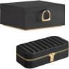 imageSONGMICS 2Layer Jewelry Box with Handle and Rectangular Travel Jewelry Box Bundle Removable Jewelry Tray with Mirror PU Zippers Gift Idea Ink Black UJBC165B01 and UJBC180B01