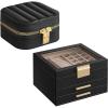 imageSONGMICS 3Tier Jewelry Organizer with Glass Lid and Square Travel Jewelry Box Bundle with Drawers Mirror PU Modern Gift Idea Graphite Black and Ink Black UJBC239B03 and UJBC179B01