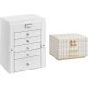 imageSONGMICS 6Tier Jewelry Organizer and 3Tier Jewelry Box Bundle Large Storage Capacity with Drawers and Mirror PU Surface with Stitching Gift Cloud White UJBC152W01 and UJBC183W01