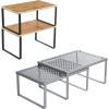 imageSONGMICS Bamboo Shelf Organizers and Metal Shelf Organizers Bundle Stackable Expandable Kitchen Shelves Black and Natural and Silver UKCS02NB and UKCS01SV