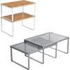 imageSONGMICS Bamboo Shelf Organizers and Metal Shelf Organizers Bundle Stackable Expandable Kitchen Shelves Silver Natural and White UKCS01SV and UKCS02NW