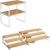 imageSONGMICS Bamboo Shelf Organizers and Spice Racks Bundle 2 Sets of 2 Cabinet Organizers for Kitchen Organization Natural and White UKCS02NW and UKCS016N02