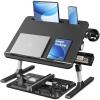 imageSONGMICS Bed Laptop Desk Foldable Bed Desk for Laptop 157 x 22 Inches Large Desktop 120 Stepless Tilt Adjustable Height Cup Holder Tray Portable Bed Sofa Table Ink Black ULLD113BC01Ink Black