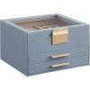 imageSONGMICS GISELLA Collection  Jewelry Box Organizer 3Layer Jewelry Storage with 2 Drawers Shiny Metal Hardware Glass Lid Modern 8 x 91 x 53 Inches Jelly Pink and Gold Color UJBC239SA01SSmoky Blue  Gold