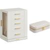 imageSONGMICS Jewelry Box 360 Rotating and PU Travel Jewelry Box Bundle Jewelry Storage Case with 5 Drawers Jewelry Organizer Glass Window Gift Cloud White UJBC170W01 and UJBC180W01