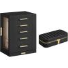 imageSONGMICS Jewelry Box 360 Rotating and PU Travel Jewelry Box Bundle Jewelry Storage Case with 5 Drawers Jewelry Organizer Glass Window Gift Graphite Black and Ink Black UJBC170B01 and UJBC180B01