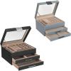 imageSONGMICS Jewelry Box Bundle 2 Jewelry Organizers with Glass Lids 2 Drawers Each for Loved Ones Black and Smoky Blue UJBC239BK and UJBC239BU