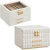imageSONGMICS Jewelry Box with Glass Lid and Jewelry Organizer with Mirror Bundle 3Tier with Drawers PU Surface with Stitching Modern Gift Idea Cloud White UJBC239WT and UJBC183W01