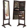 imageSONGMICS Jewelry Cabinet with 6 LED Lights Lockable Mirrored Jewelry Armoire Organizer 2 Drawers Brown UJJC94KBrown