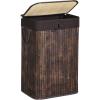 imageSONGMICS Laundry Hamper with Lid Bamboo Laundry Basket with Liner Bag Foldable Storage Hamper with Handles in Bedroom Closet Laundry 72L Rustic Brown ULCB10WNRustic Brown