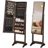 imageSONGMICS Mirror Jewelry Cabinet Armoire Standing FullLength Mirror Lockable Jewelry Organizer Gift Idea Brown Surface and Black Lining UJJC69BRBrown