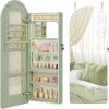 imageSONGMICS Mirror Jewelry Cabinet Wall Mounted Over the Door Hanging LED Jewelry Organizer Lockable Wavy Wide Mirror with Storage Interior Lights 39 x 165 x 425 Inches White UJJC031W01Laurel Green