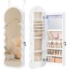 imageSONGMICS Mirror Jewelry Cabinet Wall Mounted Over the Door Hanging LED Jewelry Organizer Lockable Wavy Wide Mirror with Storage Interior Lights 39 x 165 x 425 Inches White UJJC031W01White