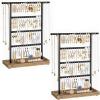 imageSONGMICS Set of 2 Jewelry Holders Organizers 3 Tiers and 1 Tray Jewelry Display Stands with Metal Frame Necklace Earring Bracelet Holder for Rings Ink Black and Caramel Brown UJJS03CB2JWood Color  Black