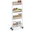 imageSONGMICS Slim Storage Cart 4Tier Metal Rolling Cart with Wheels Flexible Baskets Narrow Cart for Kitchen Bathroom Laundry Room Easy Assembly White UBSC065W01White