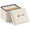 imageSONGMICS Small Folding Storage Ottoman Foot Rest Stool 15 x 15 x 15 Inches Ottoman with Storage Load up to 660 lb for Living Room Bedroom Dorm Camel Brown ULSF095K01Cream White