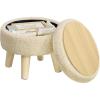 imageSONGMICS Storage Ottoman Foot Stool Round Ottoman with Padded Seat Foot Rest with Wood Legs Small Table for Hallway Living Room 122 Inches Velvet Cream White ULOM513LH01Summer Sand