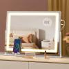 imageSONGMICS Vanity Makeup Mirror with Lights Touch Control AngleAdjustable Charging Ports Detachable 10X Magnifying Mirror 3 Color Temperatures Dimmable Phone Holder Matte White ULWM002W01V1LED Strip