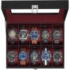 imageSONGMICS Watch Box 12Slot Watch Case Organizer with Large Glass Lid Removable Pillows Gift for Loved Ones Coffee Brown Synthetic Leather Coffee Brown Lining UJWB120KQ01SBlack  Wine Red