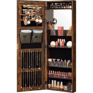 imageSONGMICS 55 Inches Tall Spacious Jewelry Cabinet Jewelry Armoire with LightUp Interior Mirror Wall or Door Mounted Jewelry Storage Organizer Lockable Gift Idea Black UJJC032BZ01Rustic Brown