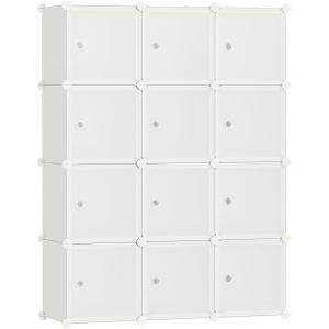 imageSONGMICS Cube Storage Organizer Set of 16 Plastic Cubes Closet Storage Shelves DIY Plastic Closet Cabinet Modular Bookcase Shelving with Doors for Bedroom Living Room White ULPC44BSV1Cream White