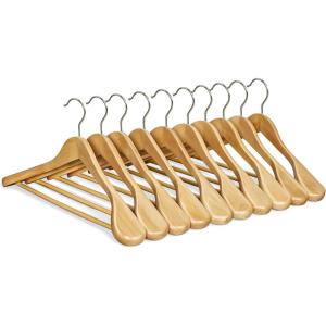 imageSONGMICS Extra Wide Wooden Suit Hangers Set of 10 Clothes Hangers Swivel Hooks NonSlip Bars for Outfits Suits Coats Shirts Dresses Walnut Color UCRW050KZ01Natural Color