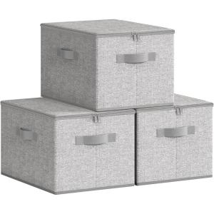 imageSONGMICS Foldable Storage Organizer Boxes Set of 6 Storage Basket Bins with Lids Handles Clothes Organizer 157 x 118 x 98 Inches NonWoven Fabric Slate Gray URZB003G02Dove Gray