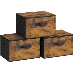 imageSONGMICS Foldable Storage Organizer Boxes Set of 6 Storage Basket Bins with Lids Handles Clothes Organizer 157 x 118 x 98 Inches NonWoven Fabric Slate Gray URZB003G02Ink Black