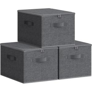 imageSONGMICS Foldable Storage Organizer Boxes Set of 6 Storage Basket Bins with Lids Handles Clothes Organizer 157 x 118 x 98 Inches NonWoven Fabric Slate Gray URZB003G02Slate Gray