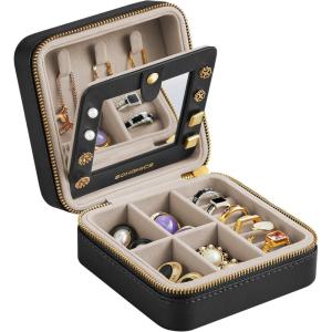 imageSONGMICS Jewelry Box 45 x 45 x 22 Inches Travel Jewelry Box with Interior Mirror PU Leather Jewelry Storage for Women Small Jewelry Organizer Portable Gift Idea Ink Black UJBC146BKV1Ink Black