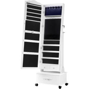 imageSONGMICS Jewelry Cabinet with 6 LED Lights Lockable Mirrored Jewelry Armoire Organizer 2 Drawers Brown UJJC94KWhite