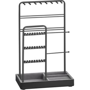 imageSONGMICS Jewelry Holder Jewelry Organizer Display Stand with Metal Frame Velvet Tray Necklace Earring Bracelet Holder for Studs Rings Gift Idea Pale Gold and Ink Black UJJS021AB02Ink Black